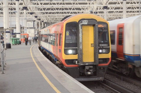 South West Trains class 159/0 no. 159003 while arriving at London Waterloo on 25th August 2011