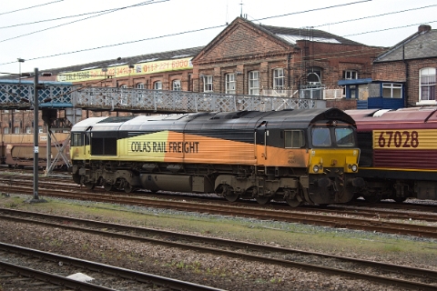 Colas Rail class 66/8 no. 66847 stood at Doncaster West Yard