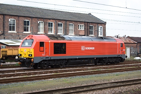 DB Schenker class 67 no. 67027 on duty as East Coast Thunderbird at Doncaster West Yard.