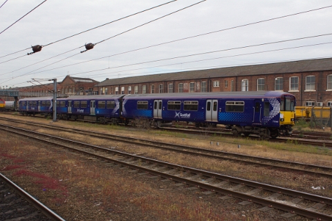 Scotrail class 318 no. 318258 stood at Doncaster West Yard on 24th June 2015.