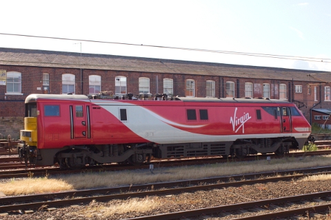 Virgin Trains East Coast class 91 no. 91131 stood new painted at Doncaster West Yard on 04th July 2015.