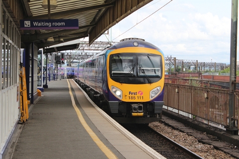 First Transpennine Express class 185 no. 185111 passing Manchester Piccadilly as empty stock on 12th July 2015.