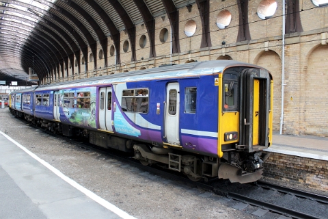 Northern Rail class 150/2 no. 150218 stood at York on 18th May 2016.