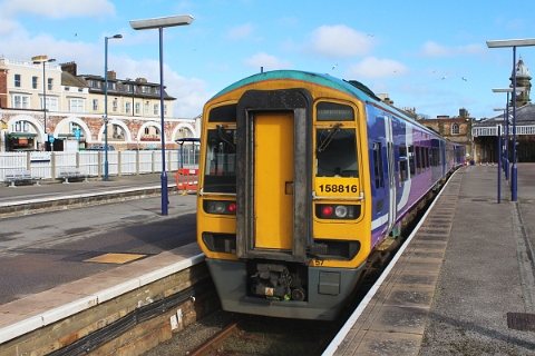 Northern class 158/8 no. 158816 stabled on 5th March 2017 at Scarborough, together with class 153 no. 153315 at the bay. 
