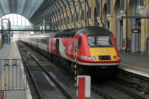 Virgin Trains East Coast HST power car class 43 no. 43317 awaiting the next departure to the North at London Kings Cross on 15th March 2018.